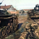 německé tanky v ruské vesnici