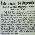 "Židé nesmí do Argentiny"-Denní noviny - 24.05. 1939