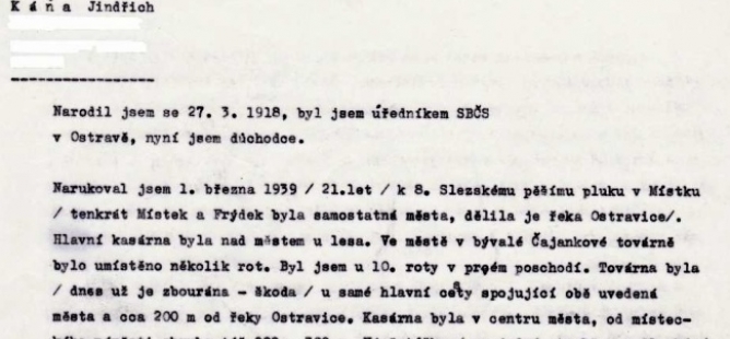 Svědectví Jindřicha Káni o obraně Czajankových kasáren v Místku 14. března 1939