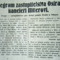 "Telegram zastupitelstva Ostravy kancléři Hitlerovi"-Denní noviny-16.03. 1939