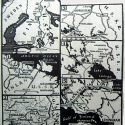Menší mapy ukazují pět front, na kterých Finové válčí. Nahoře mapa ukazuje pozice na celé frontě. Mapa (1) zobrazuje arktickou frontu u Petsama, (2) frontu u Salla a (3) pás fronty u Suomussalm, (4) jezero Lagoda a (5) Mennerheimovu linii. 1940/24